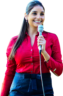 Female student with microphone