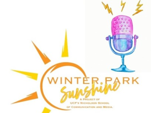 Winter Park Sunshine logo featuring a stylized sun and a colorful microphone emitting sound waves.