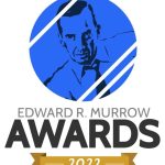 Logo of the Edward R. Murrow Awards 2022, featuring a stylized blue image of a man's face and text beneath.