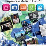 Book cover titled "LatinX Voices: Hispanics in Media in the U.S." with icons and images of media-related scenes. Authors: Katidia Barbara Coronado, Erica Rodríguez Kight.