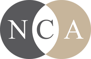 Logo with overlapping circles; one dark gray, one beige. The letters "N," "C," and "A" are central, each in its own segment.